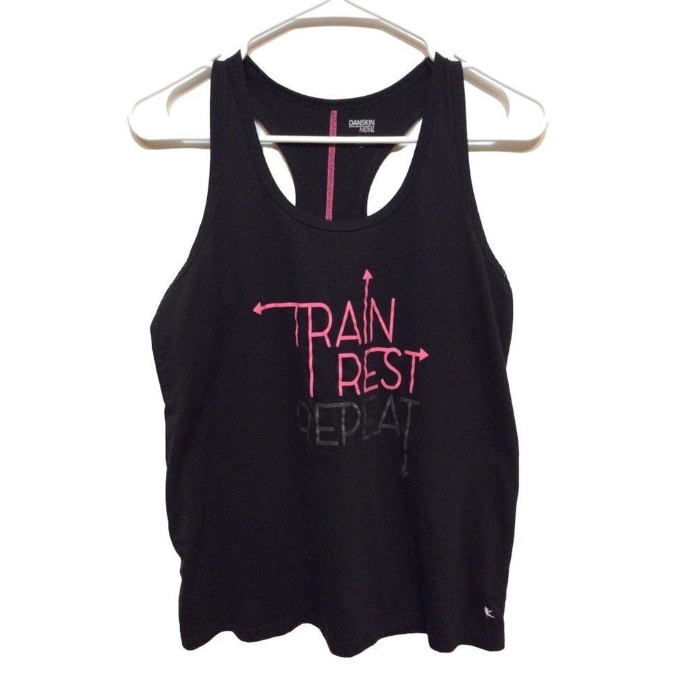 Danskin Women Racer Tank Train Rest Repeat Size L 12/14 Black skuC